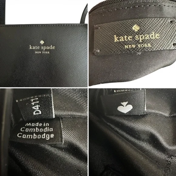 $298 Kate Spade Women's Medium Black & Gold Logo Leather Tote Bag & Bow Key Fob - Picture 16 of 16